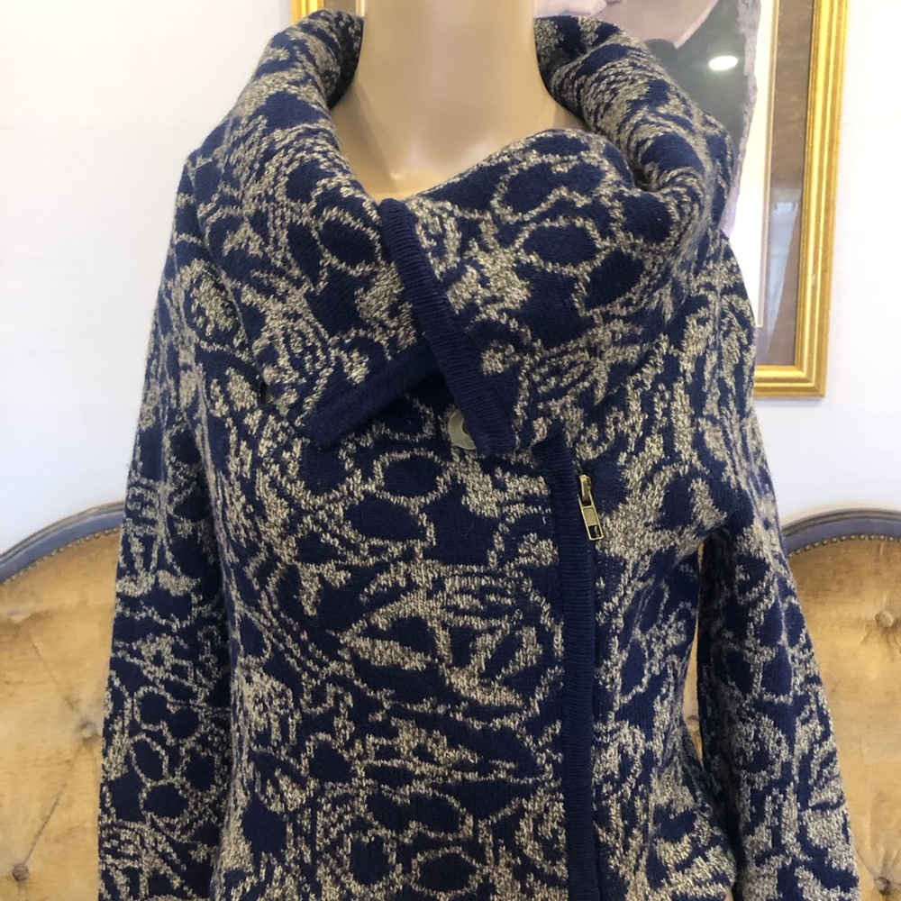Navy and Beige Cowl Neck Sweater